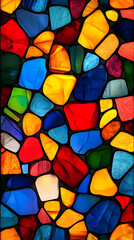 A colorful mosaic pattern with various shapes.