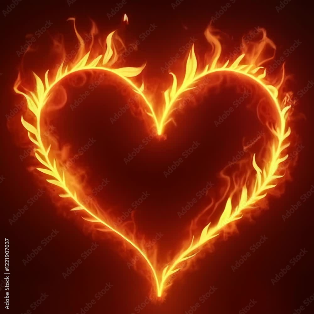 Aufkleber fiery heart shape grows and transforms with animated flame patterns