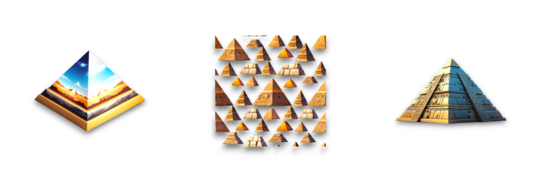 Isolated pyramids on transparent background, showcasing geometric structures
