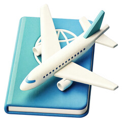 Fototapeta premium A model airplane rests atop a blue passport, symbolizing travel and adventure.