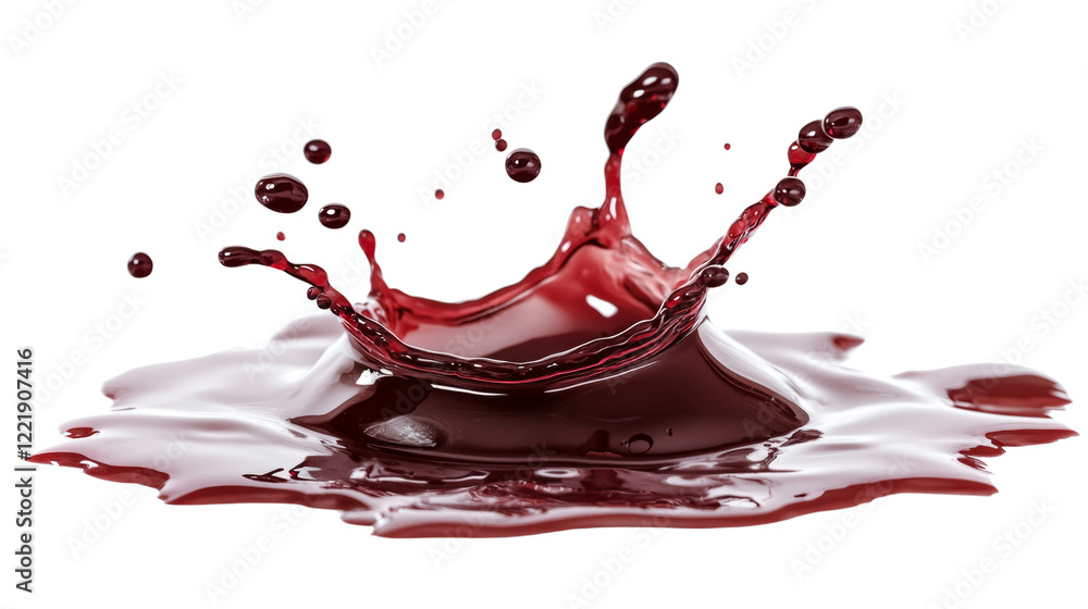 Poster a dramatic image showcasing a dark red liquid splashing and forming a crown shape against a black ba