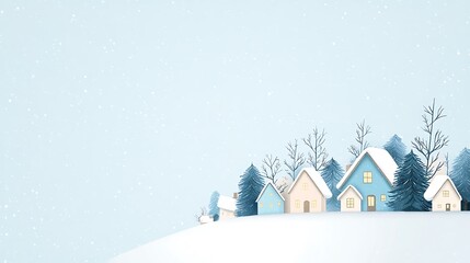 Fototapeta premium Winter Scene with Snowy Houses and Pine Trees