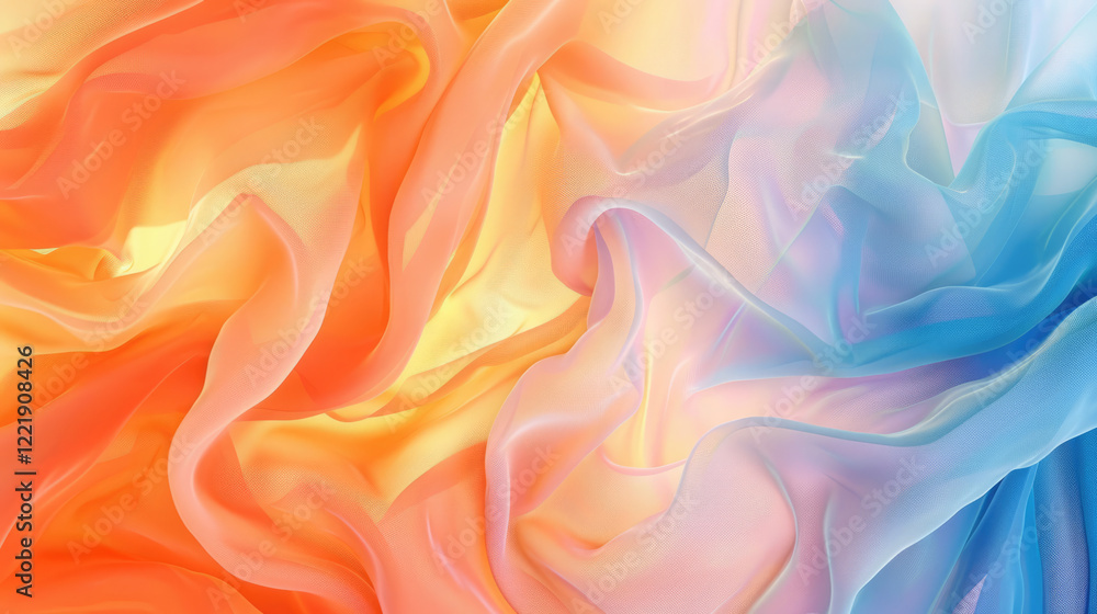 Poster abstract image of flowing fabric with bright colors.transparent iridescent textile on illuminated ba