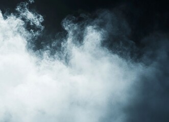 Fototapeta premium White cloud on a black background. Abstract texture of fog or smoke, a cloud in the sky isolated on a dark with generative ai