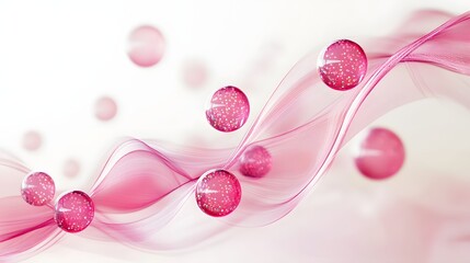 Fototapeta premium Pink glitter spheres float on flowing pink fabric