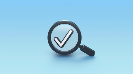 Blue magnifying glass icon with a white checkmark, representing success or approval