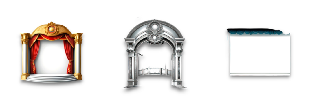 Isolated theater stage with curtains and crown on a transparent background