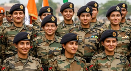 Naklejka premium Group of female soldiers in uniform during a parade, showcasing pride
