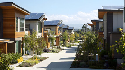 Fototapeta premium A community of solar-powered homes designed with energy efficiency in mind, promoting a greener, more sustainable lifestyle.