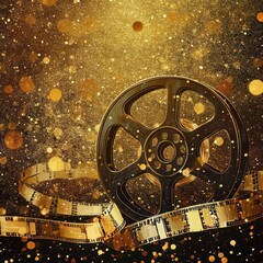 Obraz premium Golden Film Reel and Glitter Background
