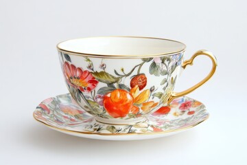 Elegant Floral Tea Cup on White Background