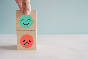 Hand choosing happy smile face wooden block, good feedback rating and positive customer review,...