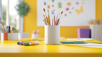 Obraz premium Colorful Art Supplies on Yellow Table