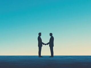 Fototapeta premium Two Businessmen Shake Hands Against a Sky Background