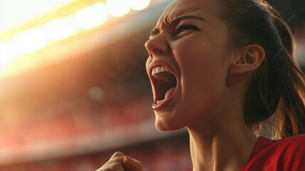 Empowering women in baseball stadiums concept. Cheering athlete expressing excitement in a stadium setting during a sports event.