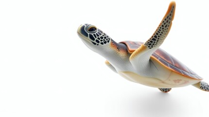 Fototapeta premium Sea Turtle Swimming, White Background
