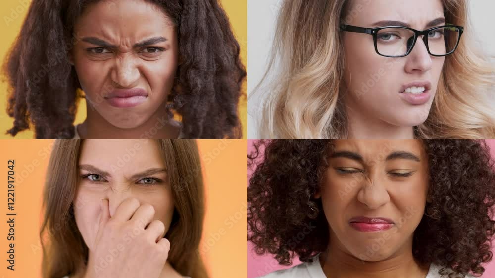 Poster a collage features four individuals with diverse backgrounds, each displaying distinct emotional exp