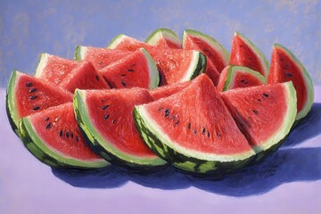 Fresh Watermelon Slices on Purple Background