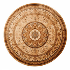 Naklejka premium Intricate Wooden Round Tabletop with Floral Mandala Design