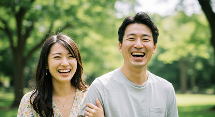Obraz premium 日本人の男女、夫婦、カップル