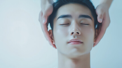 Naklejka premium 若い男性のフェイシャルケア