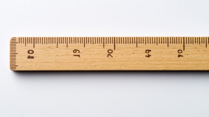 Horizontal Wooden Ruler on Plain White Background