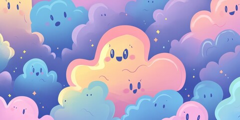 Happy pastel clouds smiling in a dreamy sky