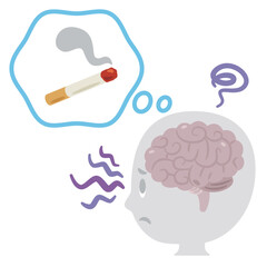 ニコチン中毒になる脳とシンプルな人物の横顔イラスト