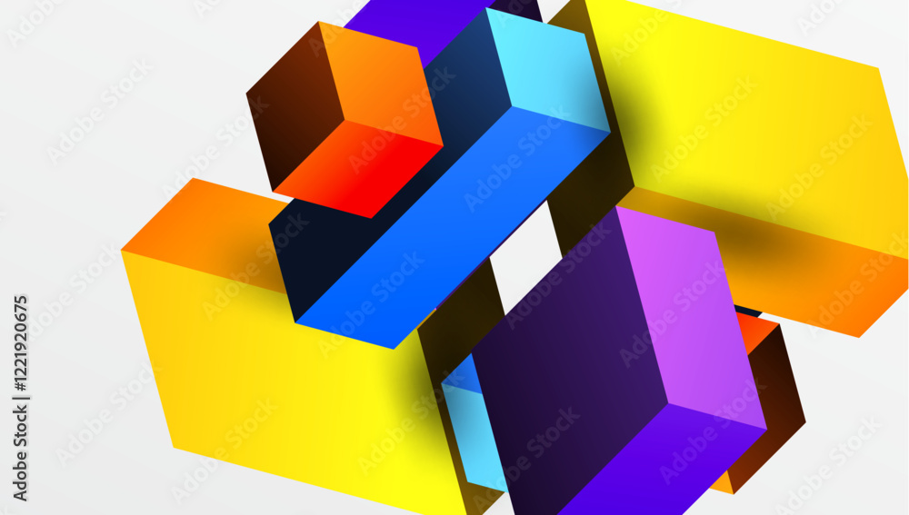 Poster sleek abstract design featuring isometric 3d blocks in a clean, modern composition. perfect for tech