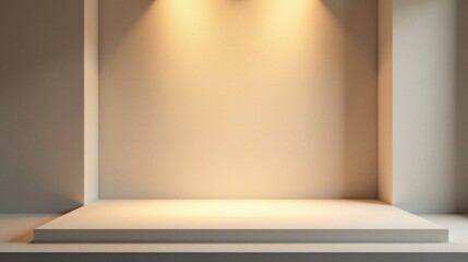 Elevated Platform with Warm Lighting in a Minimalist Interior Space