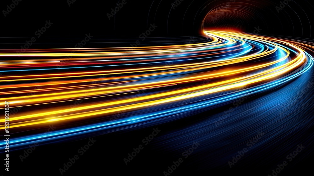 Poster dynamic light trails in dark tunnel representing speed and motion