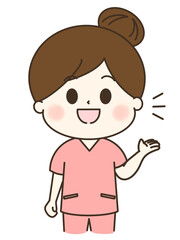 話をするスクラブを着た女性のゆるかわイラスト