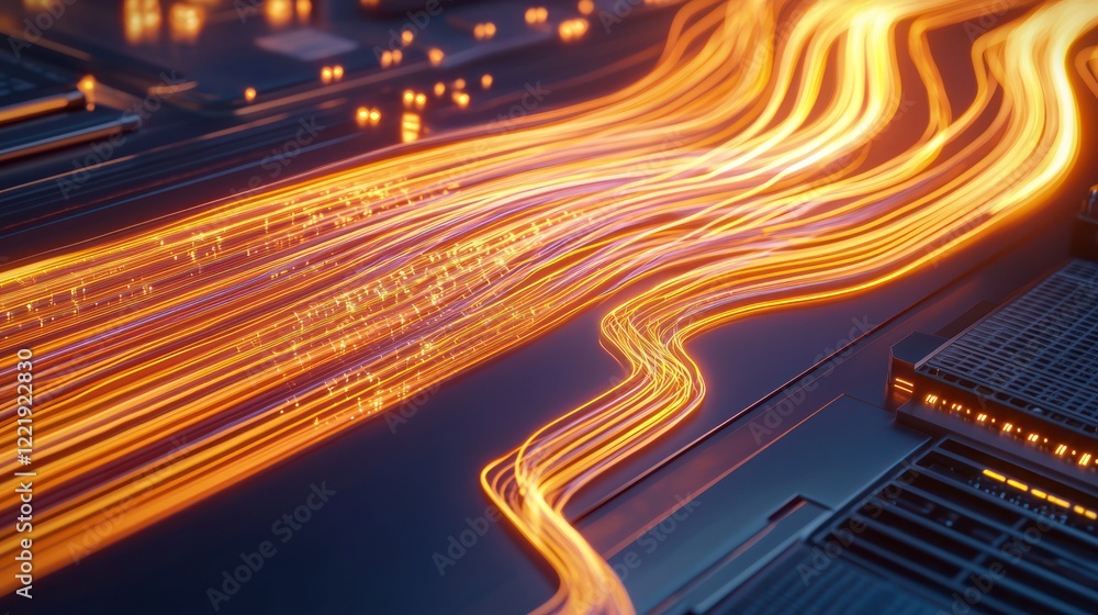 Poster glowing data stream on circuit board
