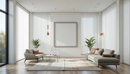 Modern Living Room Interior Design With Vertical Blinds