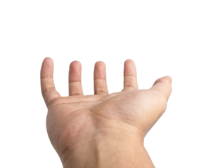 male hand showing empty open palm hand isolated on white background. use for placing a product