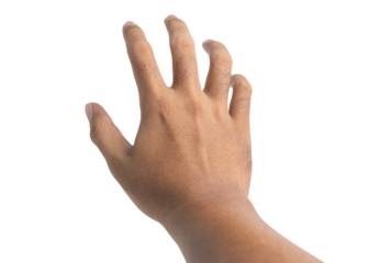 male hand reaching, holding or grabbing something isolated on white background