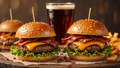 Dark Ale and BBQ Bacon Cheeseburger Sliders