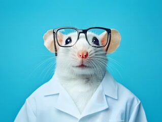 Smart Rat in Glasses and Lab Coat Funny Image
