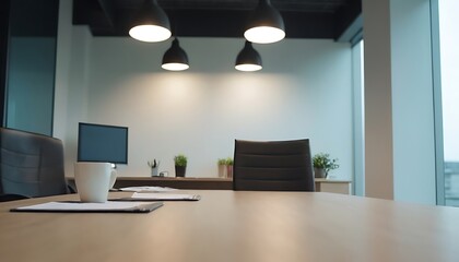 A Conference Room with Black Leather Chairs and a Wood Grained Desk,Modern Meeting Room in the Hotel,modern, luxury hotel, place of work, architecture, table, business finance and industry, 58