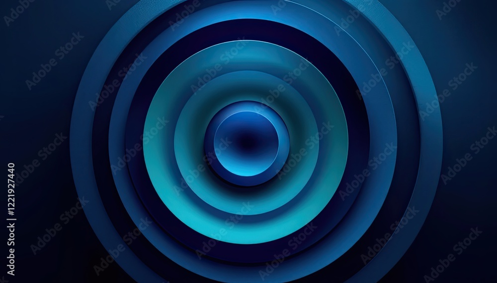 Aufkleber abstract blue concentric circles with gradient depth and shadows