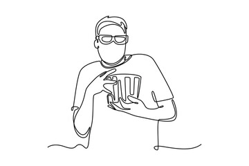 Movie theater concept. Single line draw design vector graphic illustration.