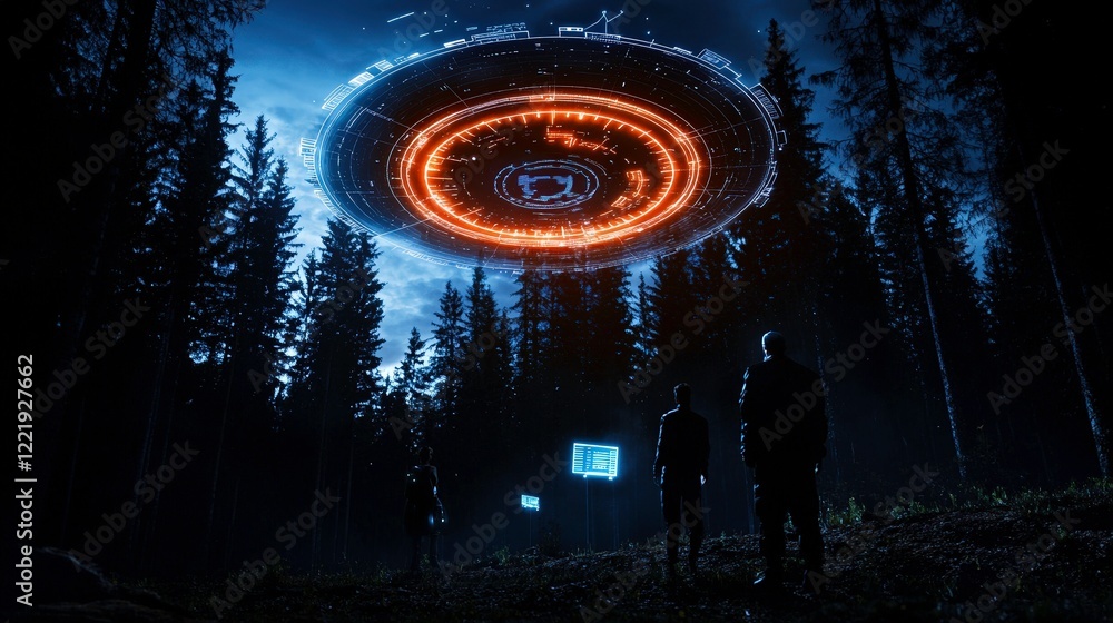 Aufkleber exploring the intersection of faith and science in an abstract cosmic encounter enchanted forest dig
