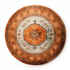 Round Orange and Beige Oriental Rug Circular Carpet Boho Decor