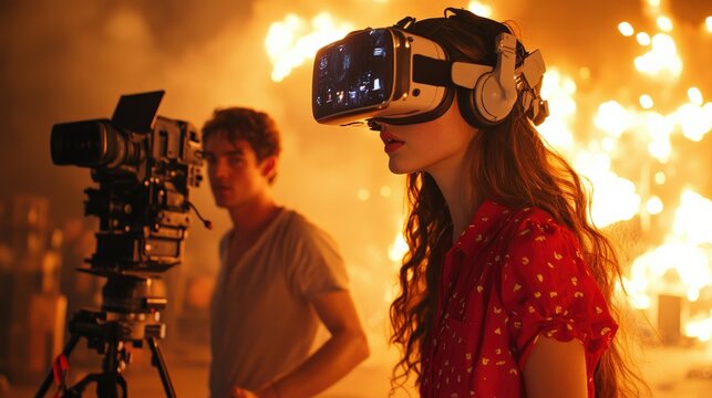 Remote collaboration of filmmakers using VR technologies to control plot progression and actor movements. Innovative virtual reality tools enabling creative teams to work together seamlessly