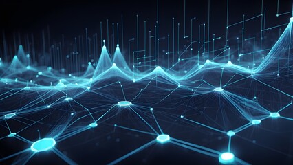 Obraz premium Abstract glowing network connection background with nodes and lines forming a digital landscape.