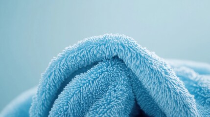 Soft blue towel, folded, close-up, light background, spa