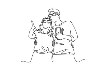 Movie theater concept. Single line draw design vector graphic illustration.