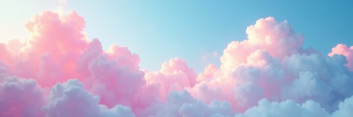 Pastel pink and blue colors blend in a dreamy atmosphere with wispy, cotton-like clouds, cloud, soothing