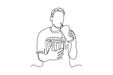 Movie theater concept. Single line draw design vector graphic illustration.