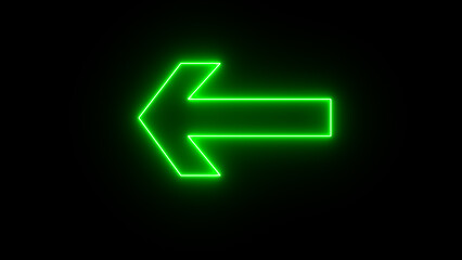 Glowing neon green arrow icon swipe right to left on white background. Neon green left or back arrow icon